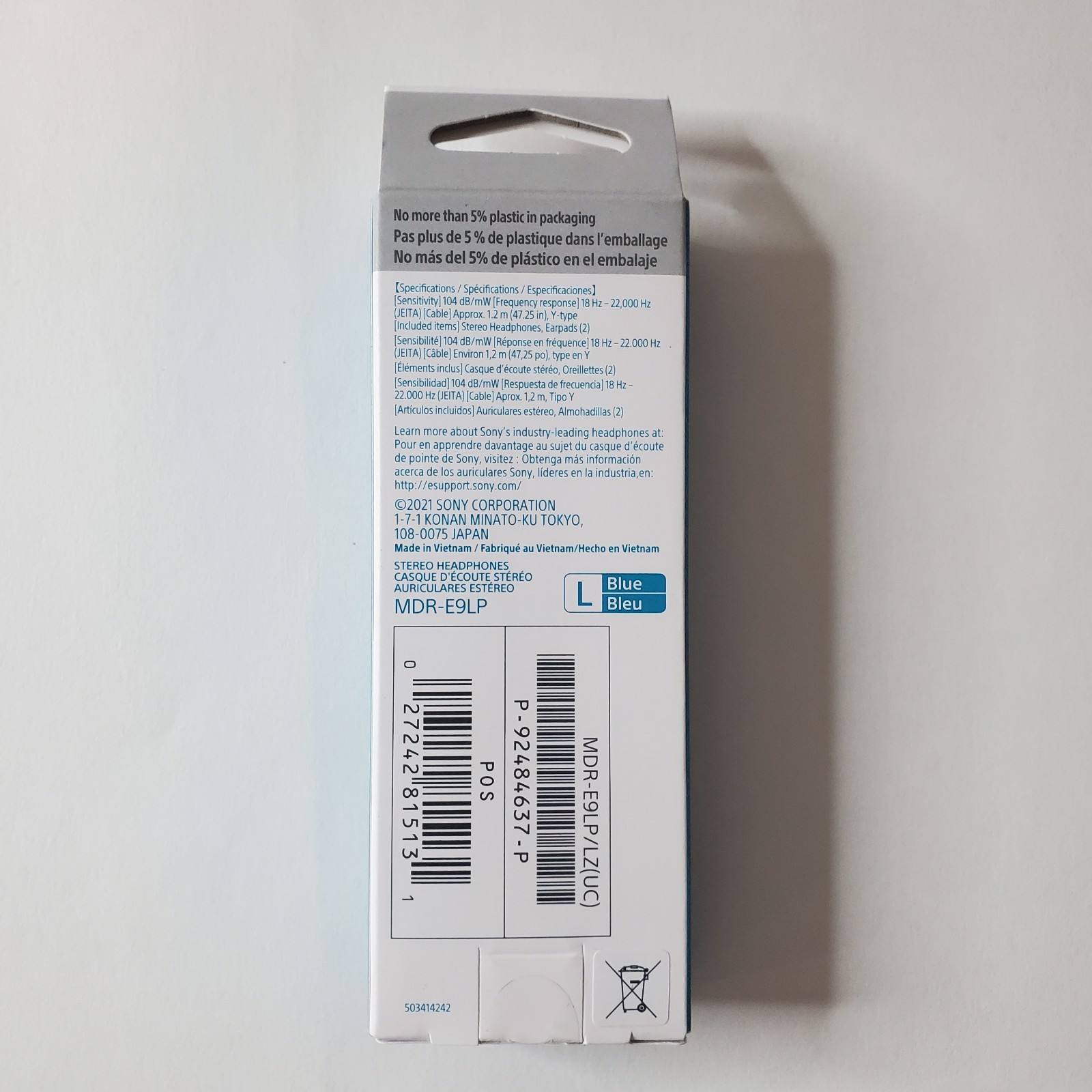 Sony Clear Sound Stereo Ear Headphones Blue MDR-E9LP New Sealed