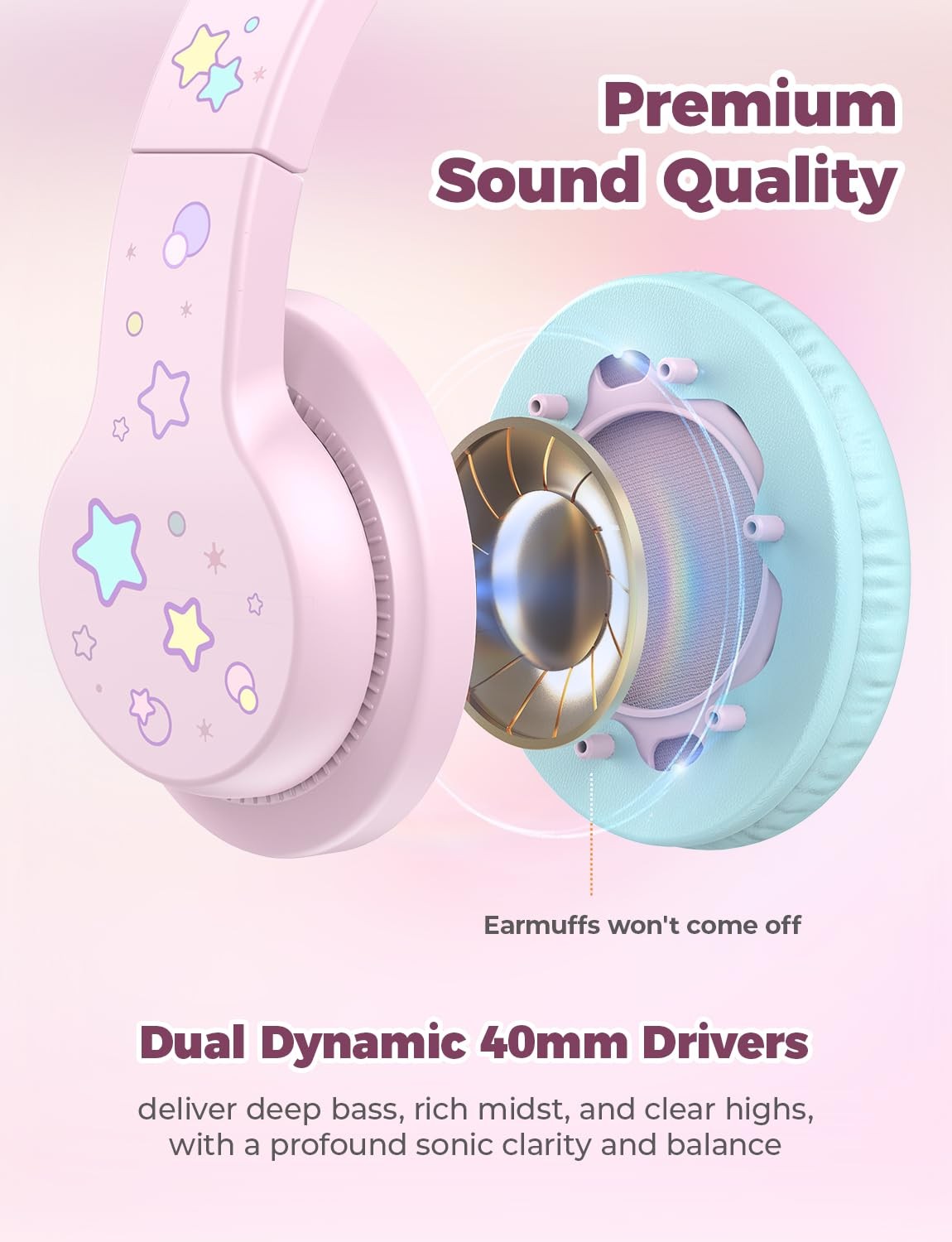iClever Kids Headphones for School/Travel with Safe Volume 85dBA, HS19S Stere…