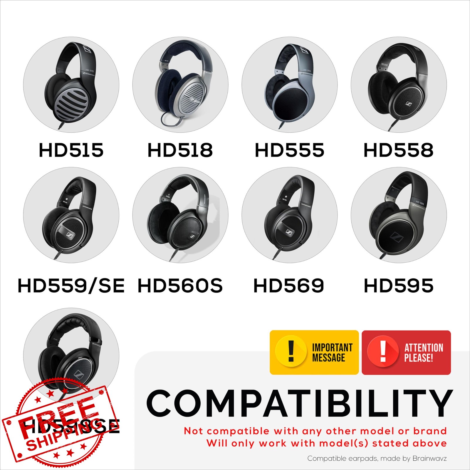 Brainwavz Earpads for Sennheiser HD598 HD599 HD558 HD518 HD595 HD569 Black Ve…