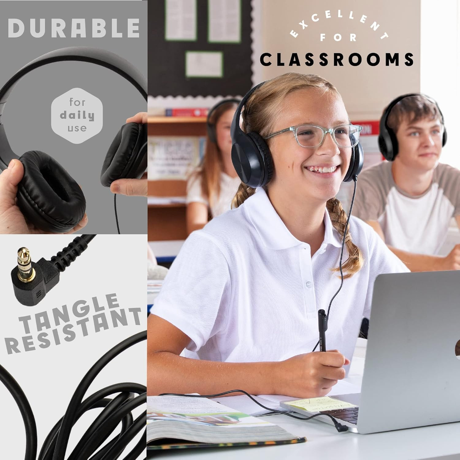 Bulk Kids Headphones for School with Microphones – 5-Pack On-Ear 3.5Mm Wired Hea