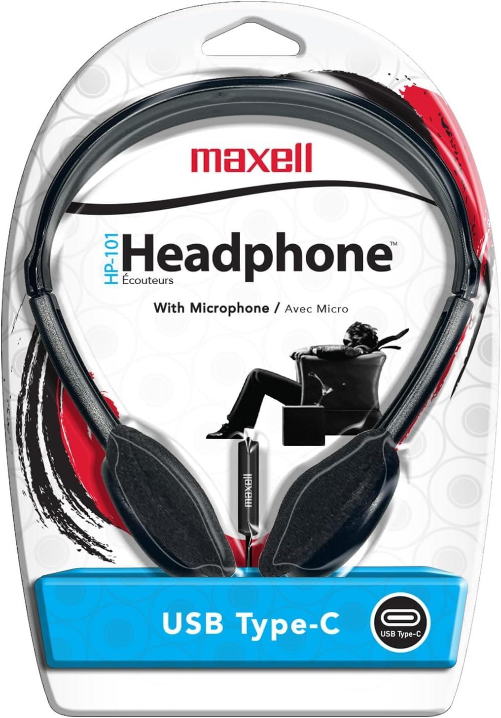Maxell 197326 Wired On-Ear Headphones with In-Line Mic & USB-C Connector