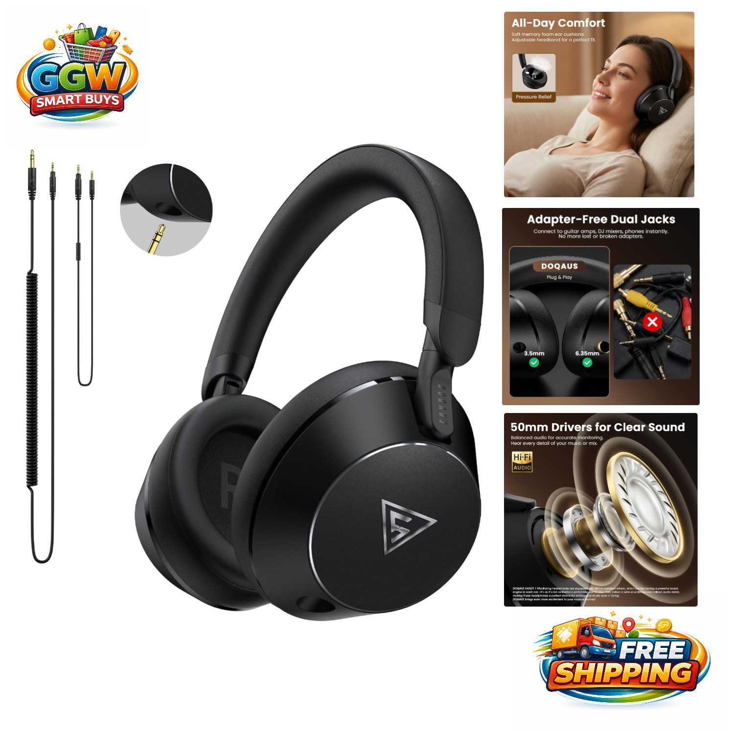 Over-Ear Studio Headphones with 50mm Drivers for Exceptional Sound Clarity