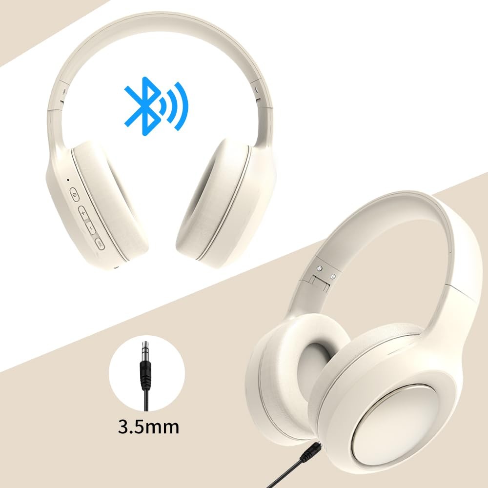Beige Noise Cancelling Headphones Wireless,Bluetooth Headphones Over Ear, Wir…