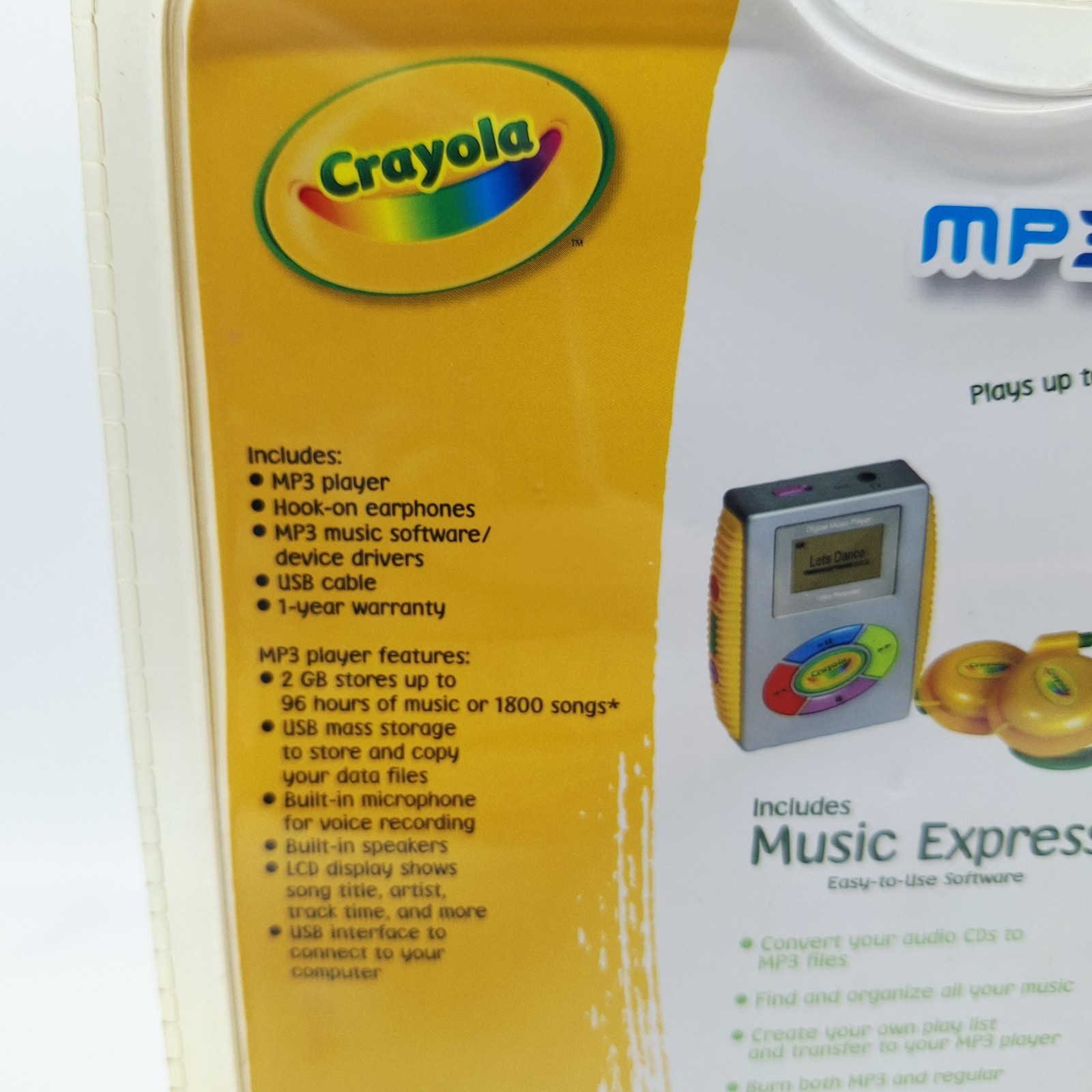 New In Package Crayola 2Gb Mp3 Music Player and Headphones Silver & Yellow