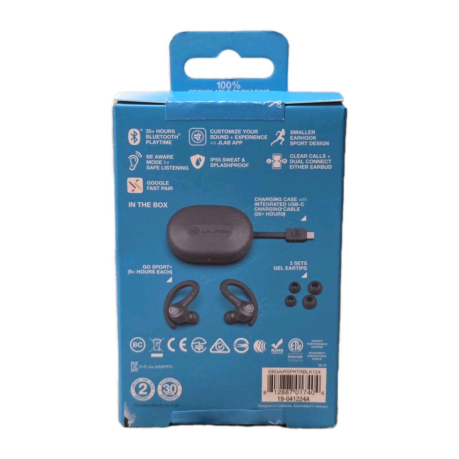 JLab Go Sport True Wireless Bluetooth Earbuds with Charging Case – Black Sealed