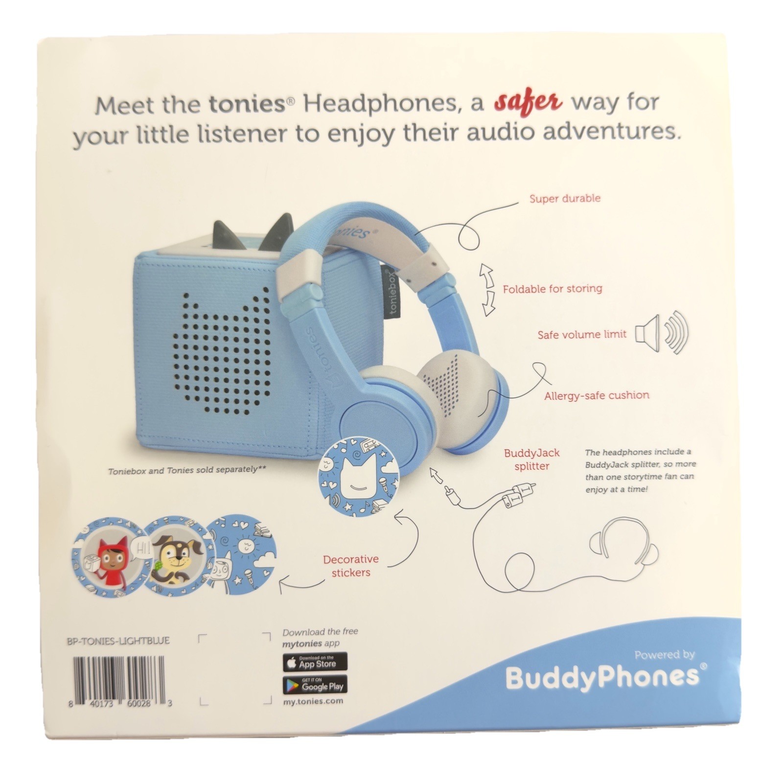 Tonies Kids Headphones Wired Foldable Durable Safe Audio 85dB Lightweight Blue