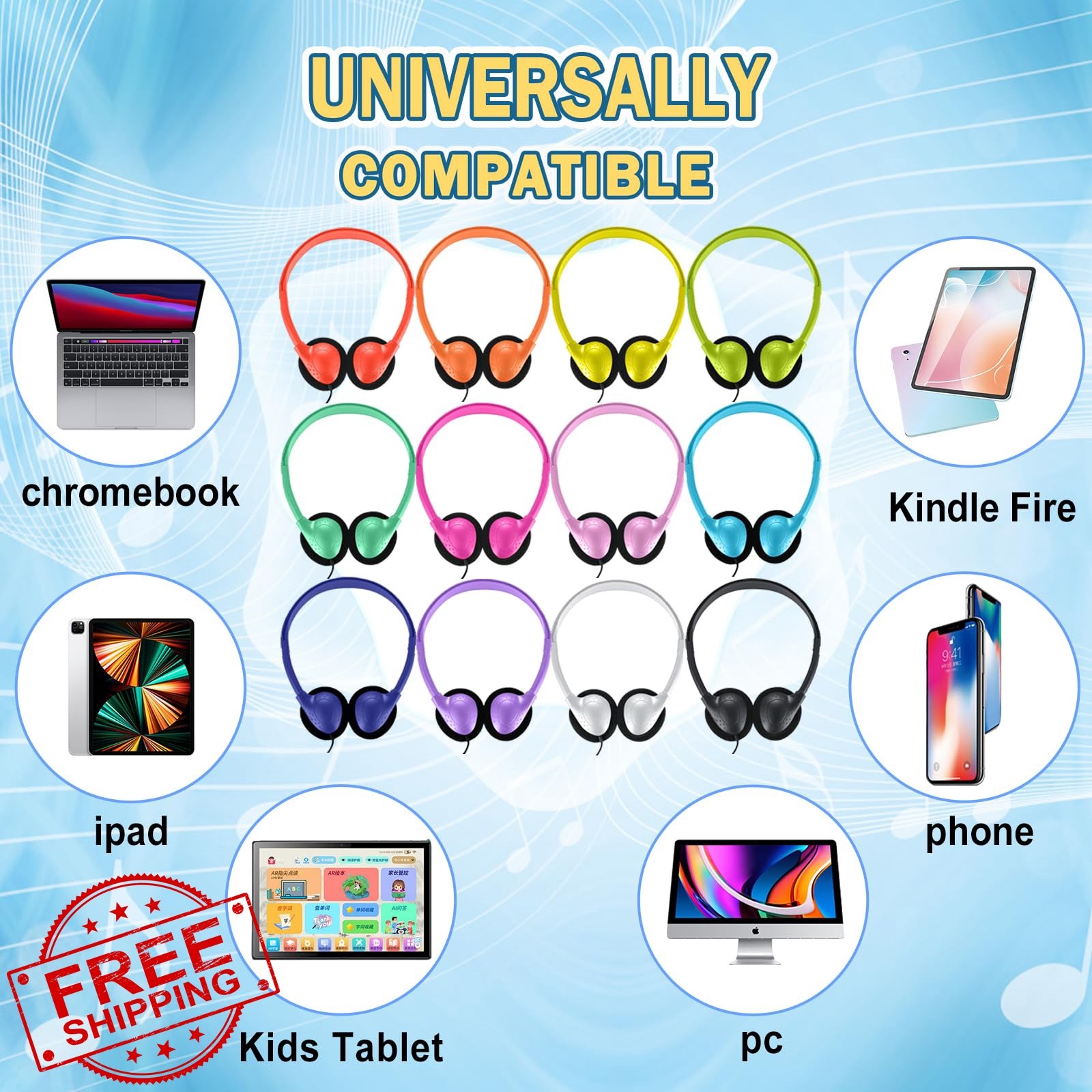 Yoley Headphones 100 Pack 12 Colors