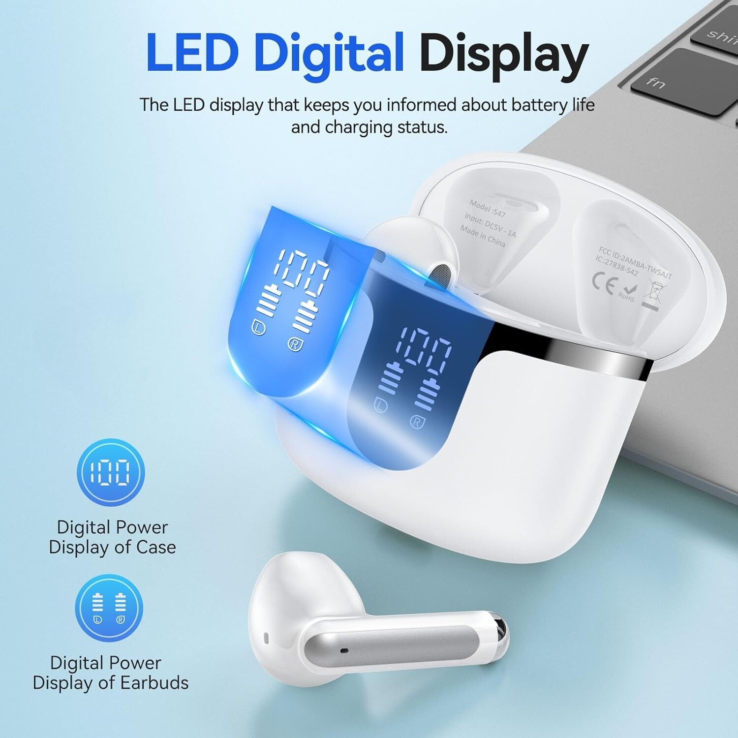 Bluetooth 5.0 Wireless Earbuds Waterproof Headset Headphones Noise Cancellation