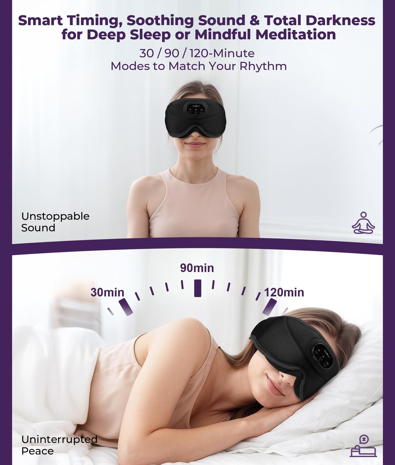 MUSICOZY 3D Bluetooth Sleep Mask with 1 Count (Pack of 1), Light Black