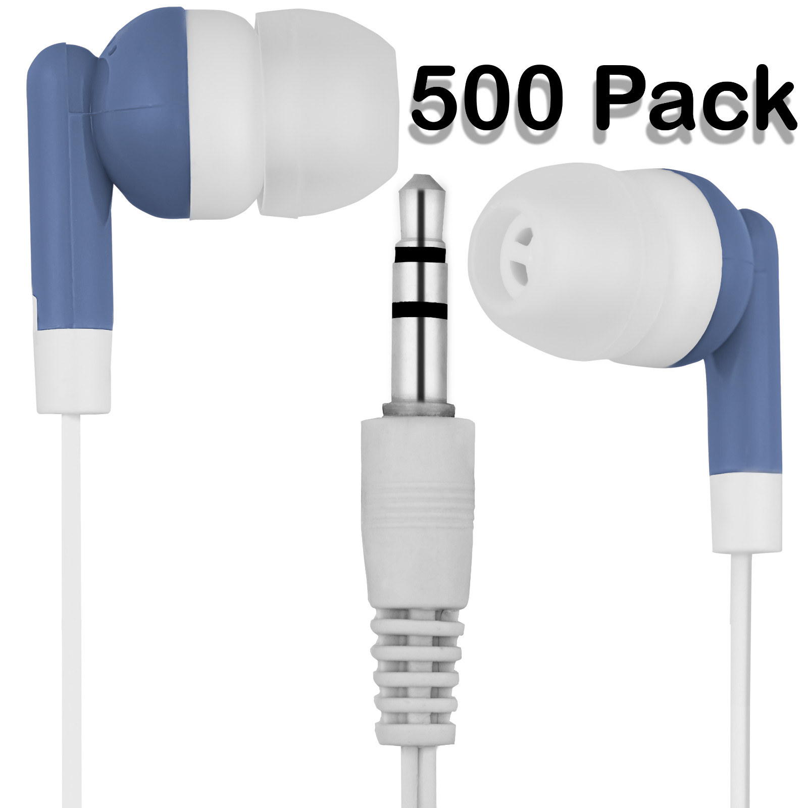 BULK WHOLESALE Lot of 500 – BLUE/WHITE – 3.5mm In-Ear Earbuds / Earphones