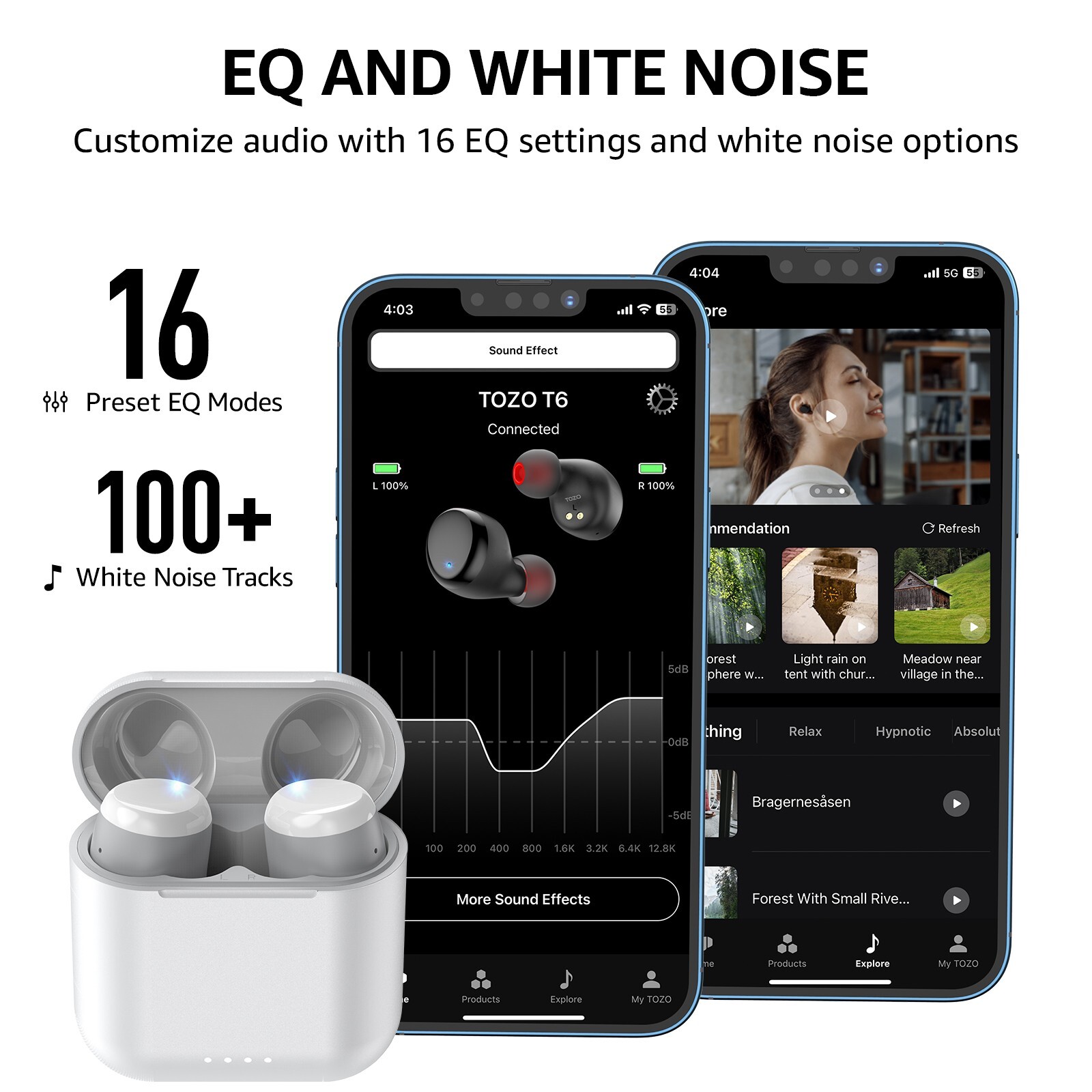 TOZO T6 2024 New Ergonomic Version Wireless Earbuds Bluetooth Waterproof IPX8