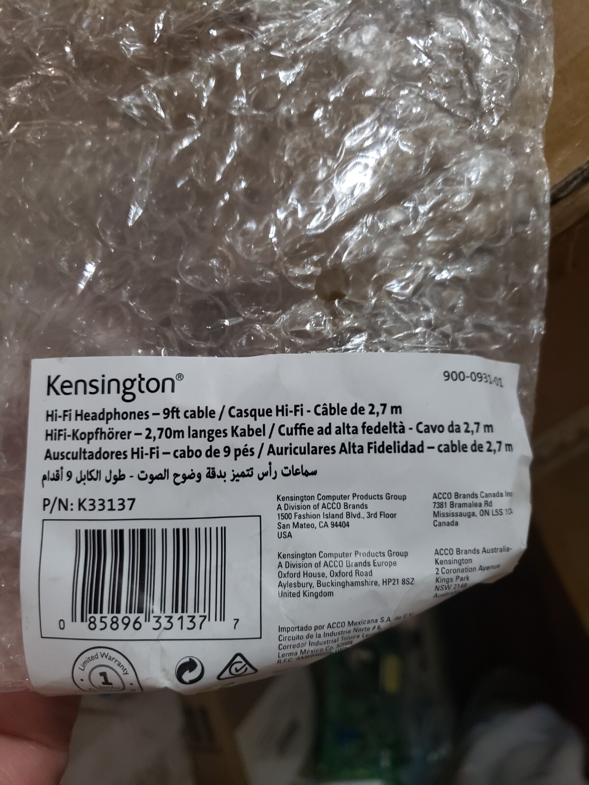 KENSINGTON K33137 HEADPHONE HI-FI —BLACK