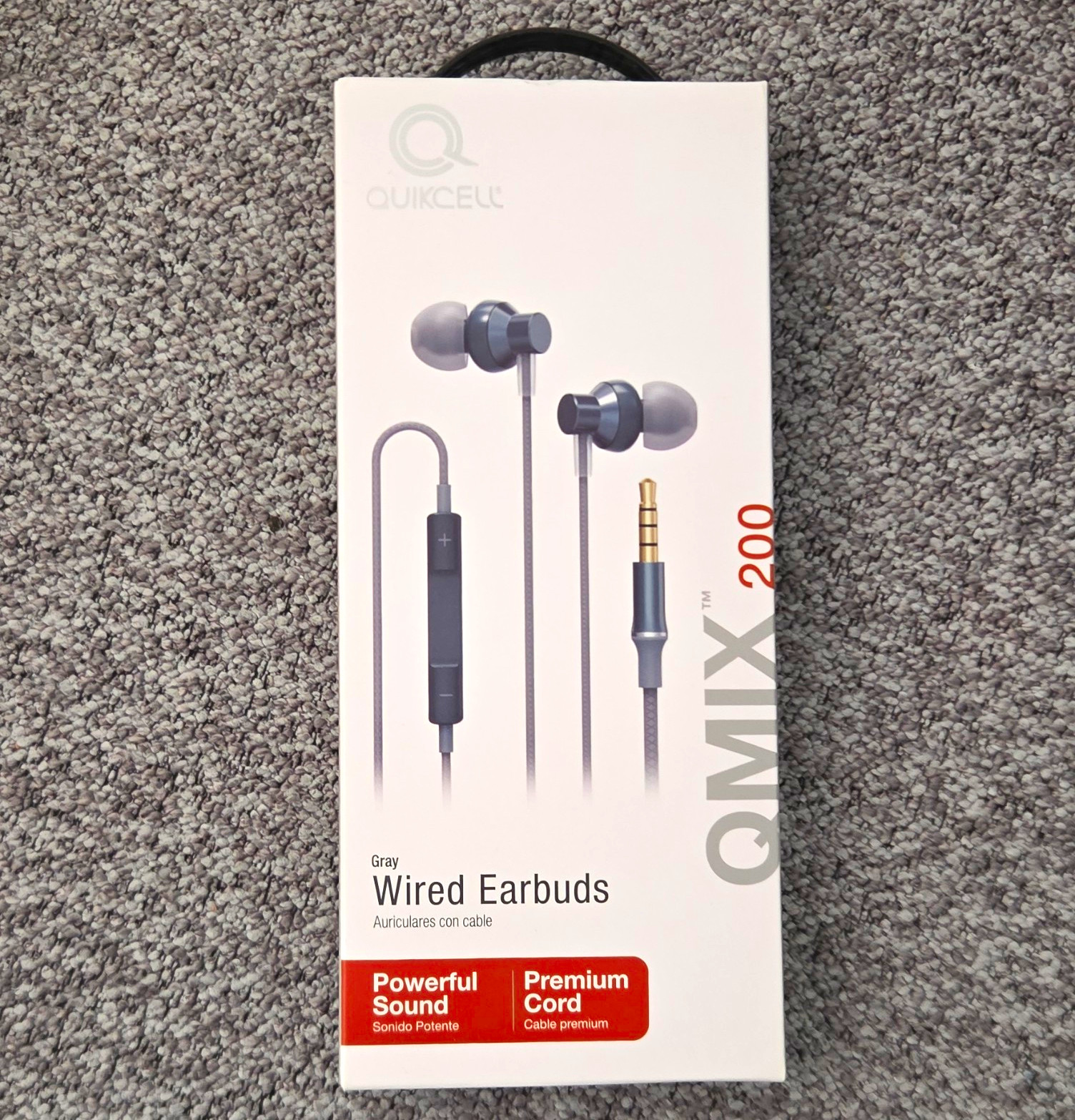 Quikcell QMIX 200 In-Ear Earbuds Gray 3.5mm w/ Mic Remote, 3.5ft Cord