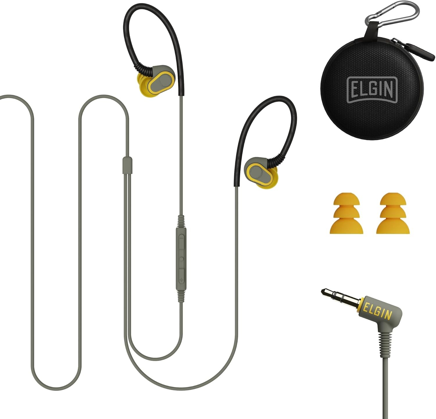 Elgin Rumble Wired Earplug Headphones with mic, in-Ear Earbuds, Grey Green
