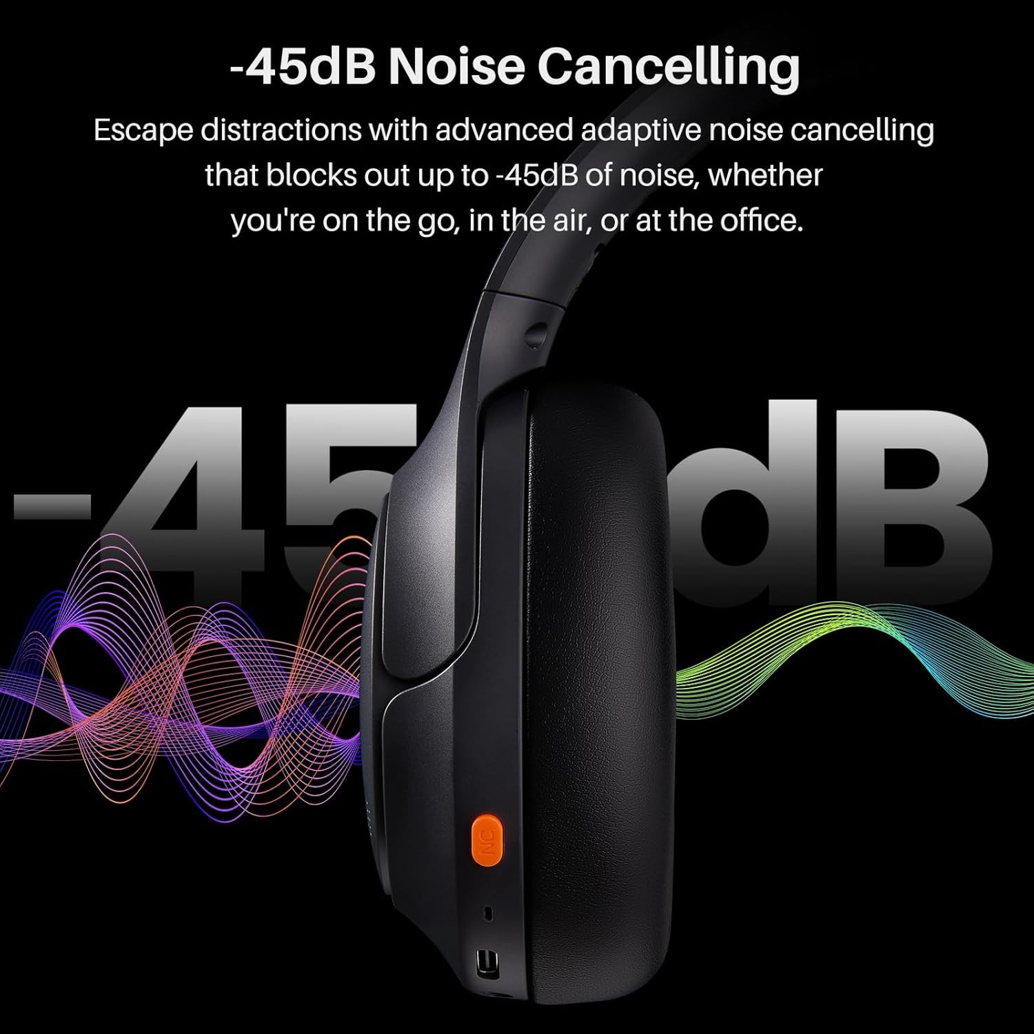 Gold HT3 Hybrid Noise Cancelling Headphones, 90H Battery Life Wireless Over Ear