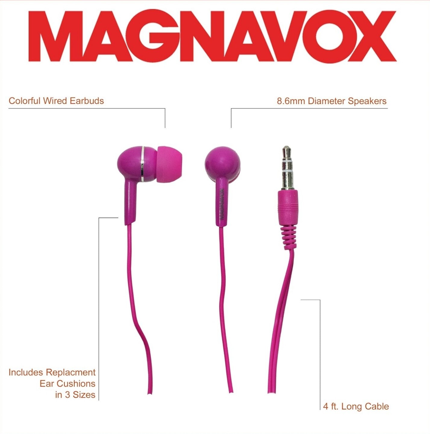 Magnavox Shuffle + MHP4851 In Ear Headphones w/ Handsfree Mic & Music Ctrl