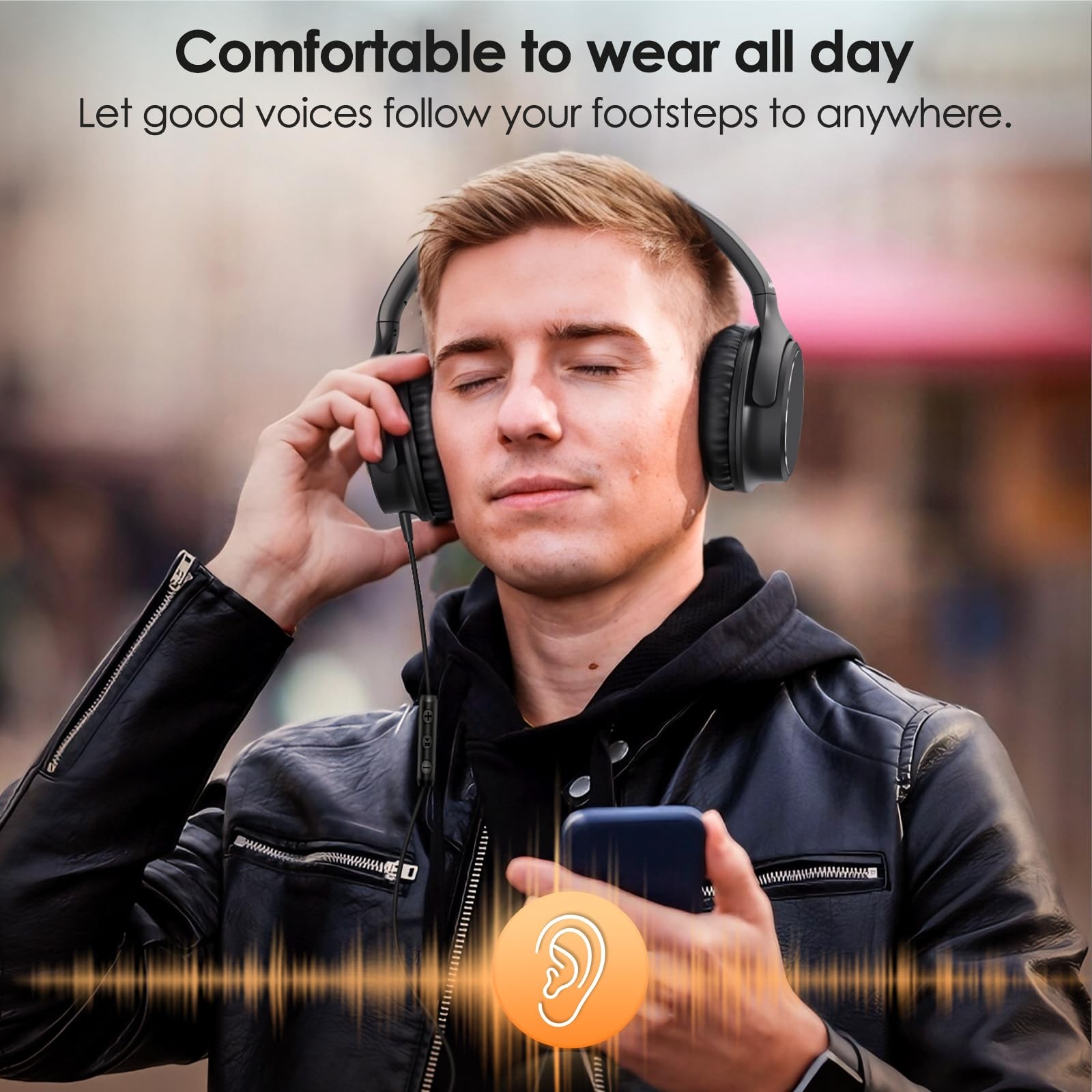 Wired Over Ear Headphones USB C Mic 3 EQ Modes 1.2m Cord HiFi Bass Foldable