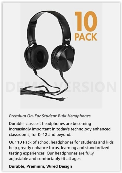 Barks 10 Pack Black Over-Ear Headphones 3.5 plug style for Students and adults