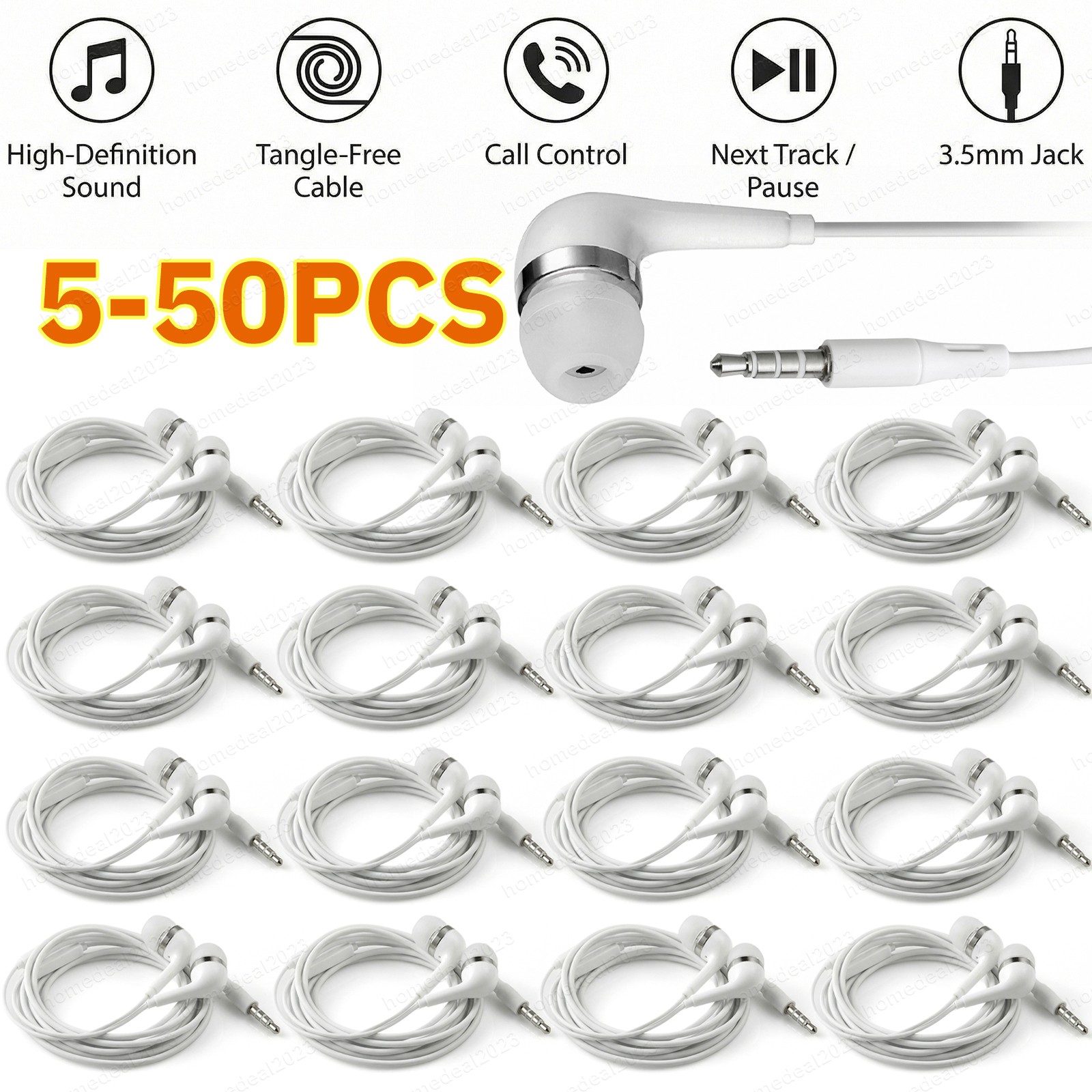 5-50PCS 3.5MM White Earphone Headphones Earbuds For Samsung iPhone PC Wholesale