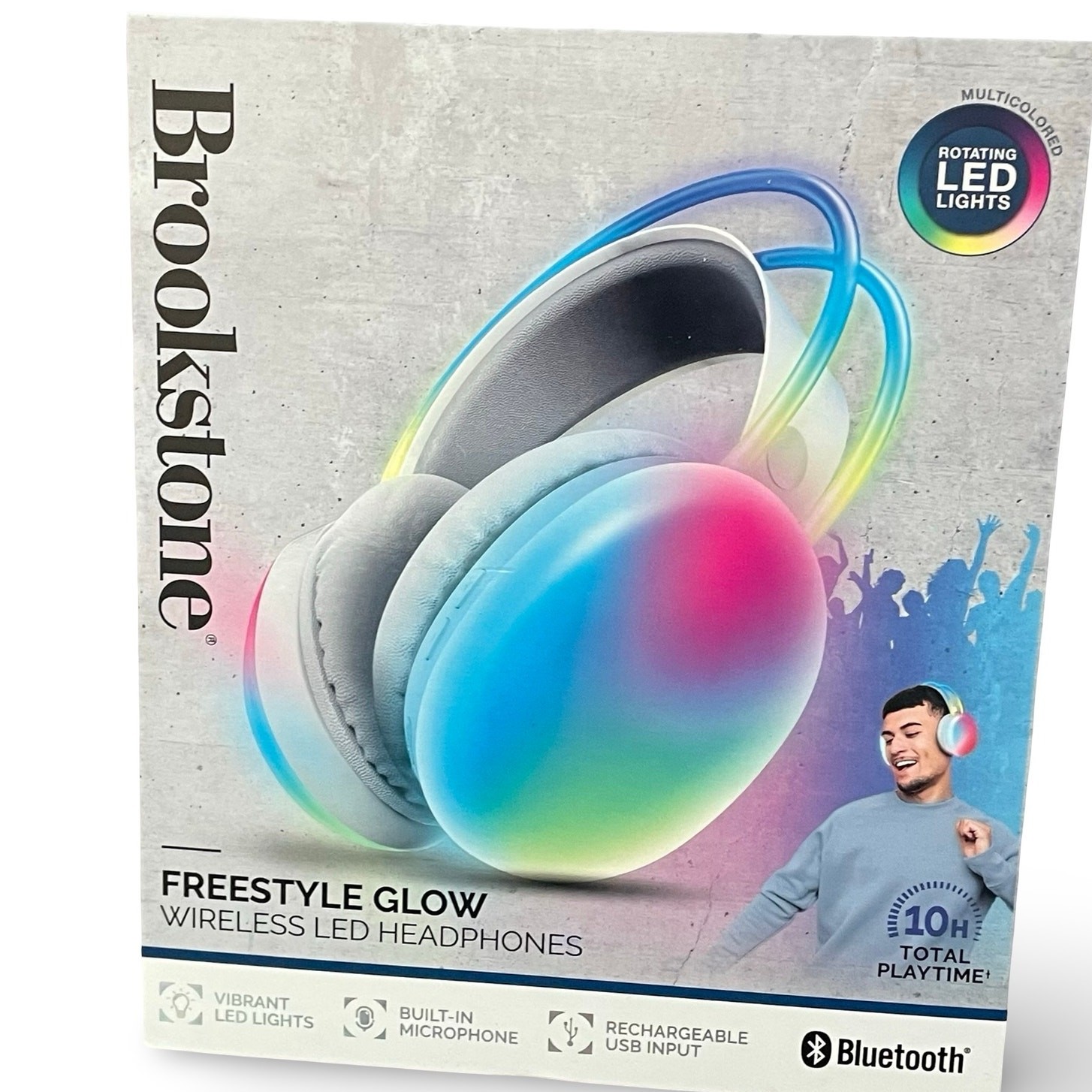 Brookstone Freestyle Glow Wireless LED Headphones Bluetooth Gaming Music Cream