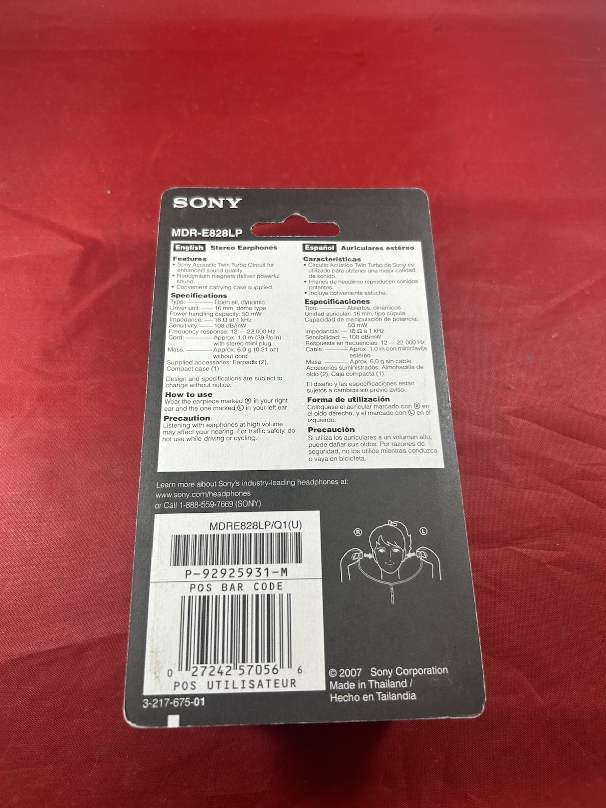 Sony MDR-E828LP In-Ear Earbuds w/ Carrying Case Black 3.5mm 1.2m
