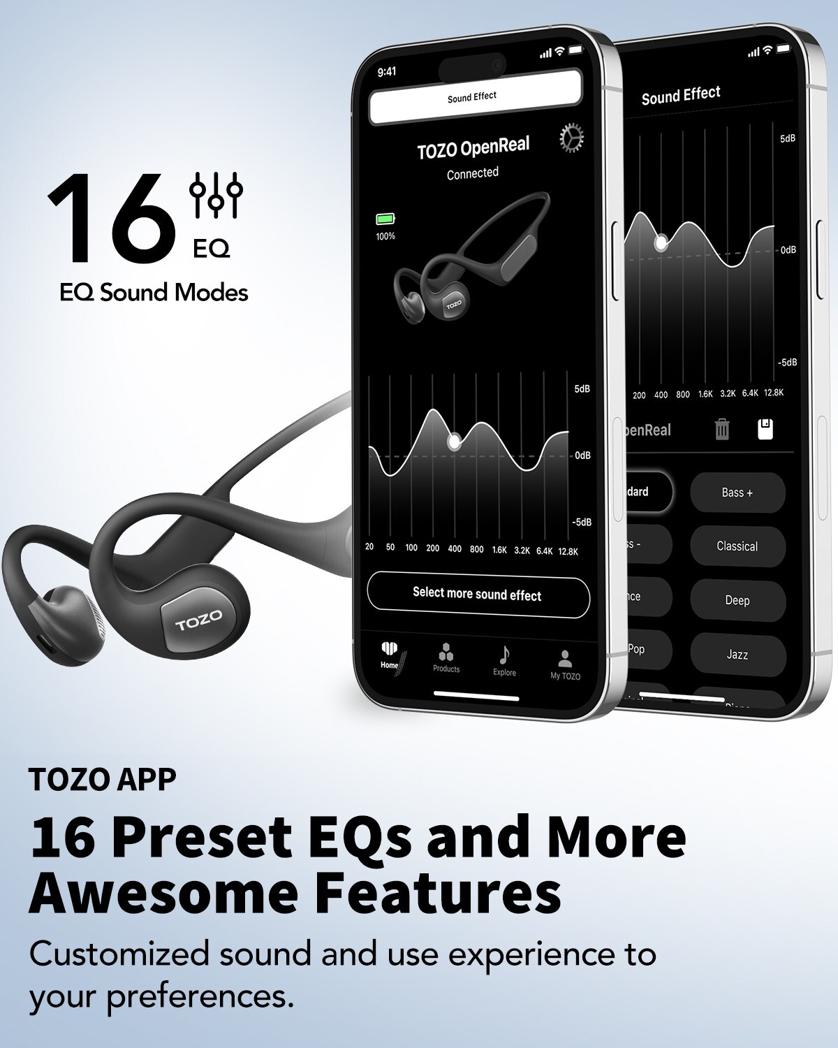 TOZO OpenReal Bluetooth 5.3 Open Ear Sport Headphones Air Conduction Earbuds