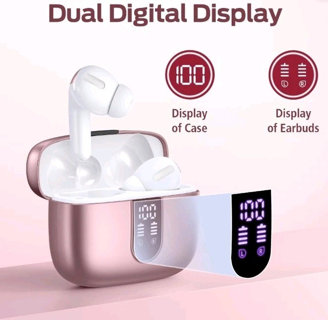 X8 Pink Bluetooth 5.4 Wireless Earbuds Touch Control Dual Display IP7