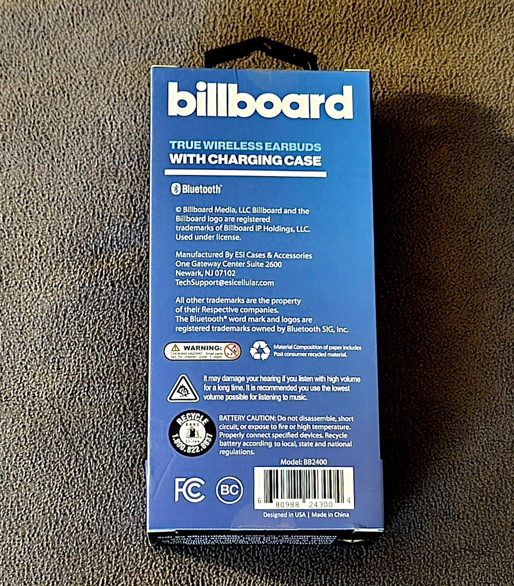 Billboard True Wireless Bluetooth Earbuds With Charging Case – White