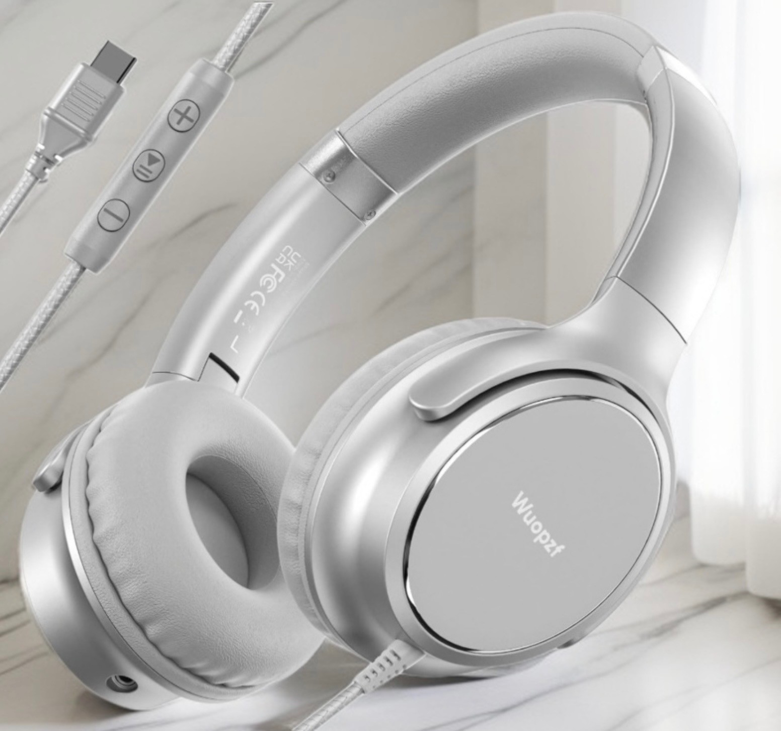Wired Over-Ear USB-C Headphones with Microphone/Volume Control/Foldable/Adjustab