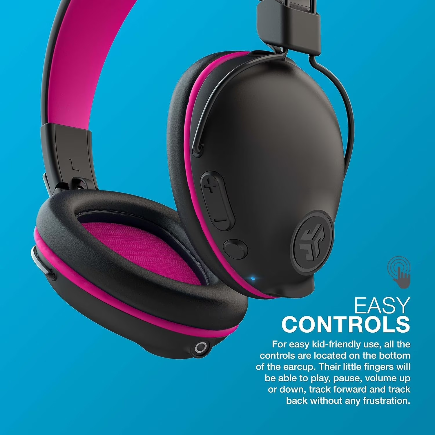 JLab JBuddies Pro Wired Over-Ear Kids Headphones Built-in Volume Folding Pink