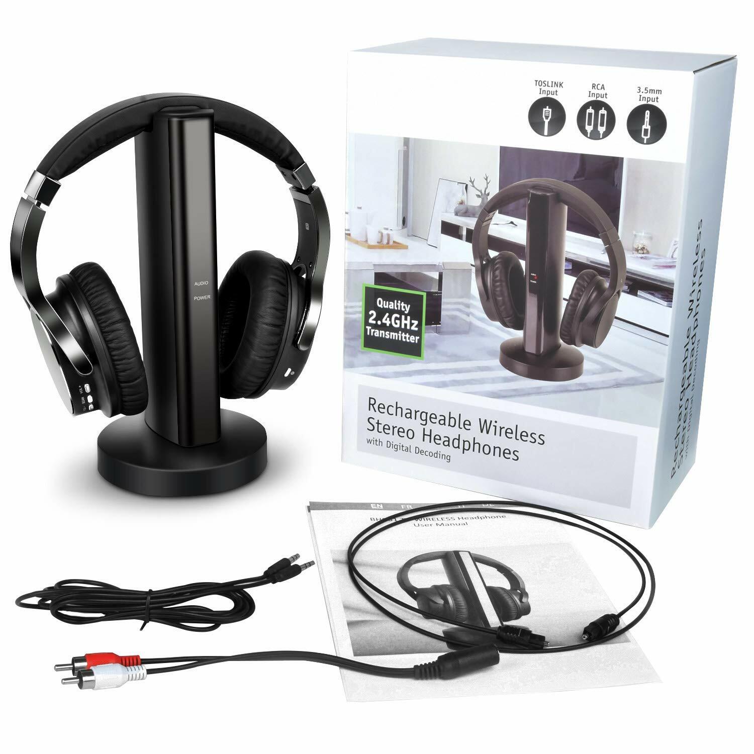 Wireless TV Headphones with 2.4G Digital RF Transmitter, Hi-Fi Over-Ear Cordless