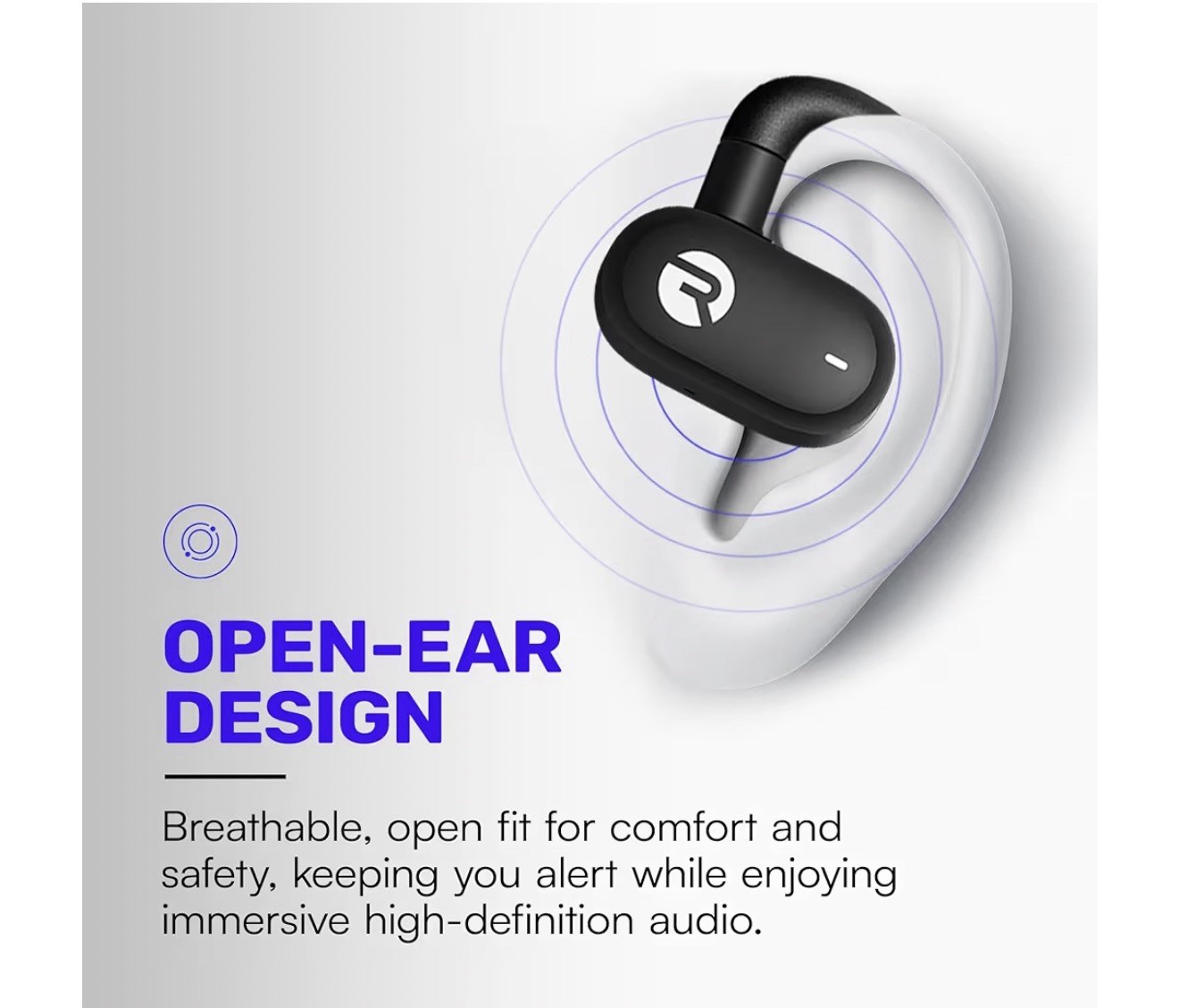 Raycon Open Earbuds Open-Ear Ear-Hook Bluetooth Multipoint Mic Purple