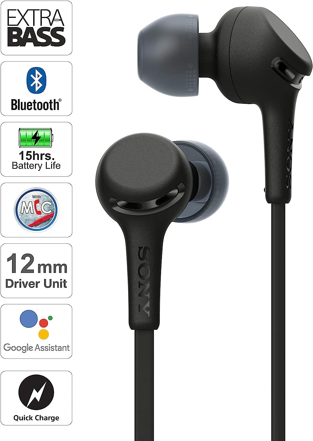 Sony WI-XB400 Wireless In-Ear Extra Bass Headphones With Mic for Phone Black