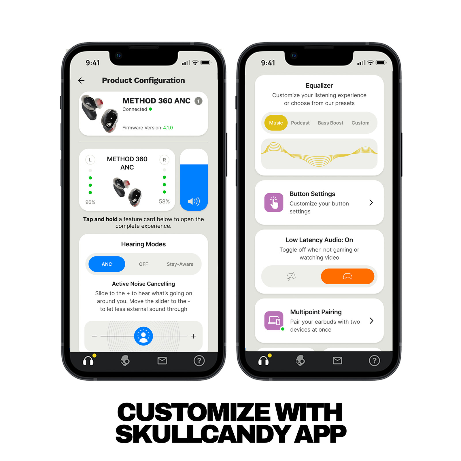 Skullcandy – Method 360 ANC True Wireless Noise Cancelling Earbuds – Bone