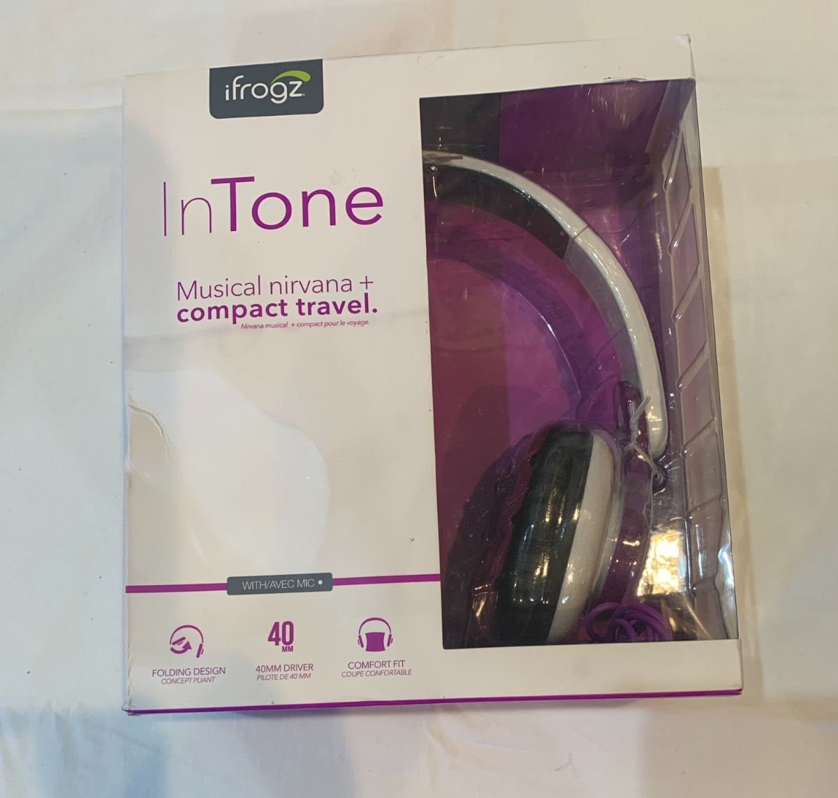 iFrogz On-Ear Foldable Wired 3.5 Headphones 40mm Driver W/microphone white-NEW