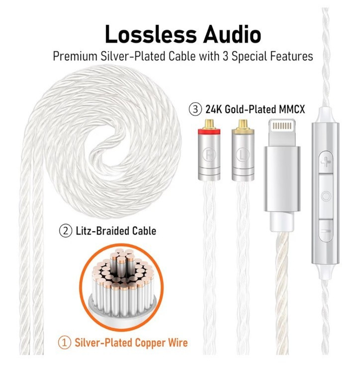 Vibes 202ML Wired Earbuds – MMCX–Lightning, Pink w/silver cord, Carrying Case