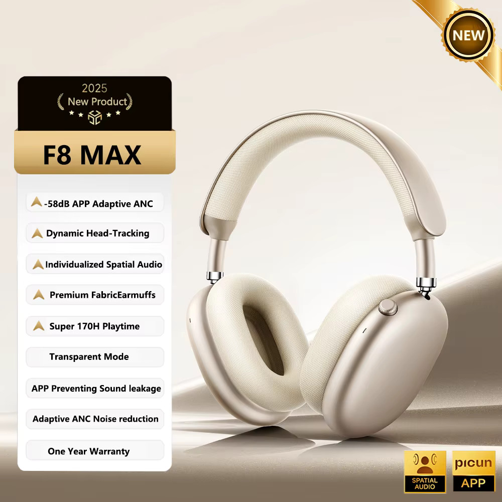 Picun F8 Pro ANC Wireless Headphones Bluetooth 5.4 Over-Ear Spatial Audio Mic