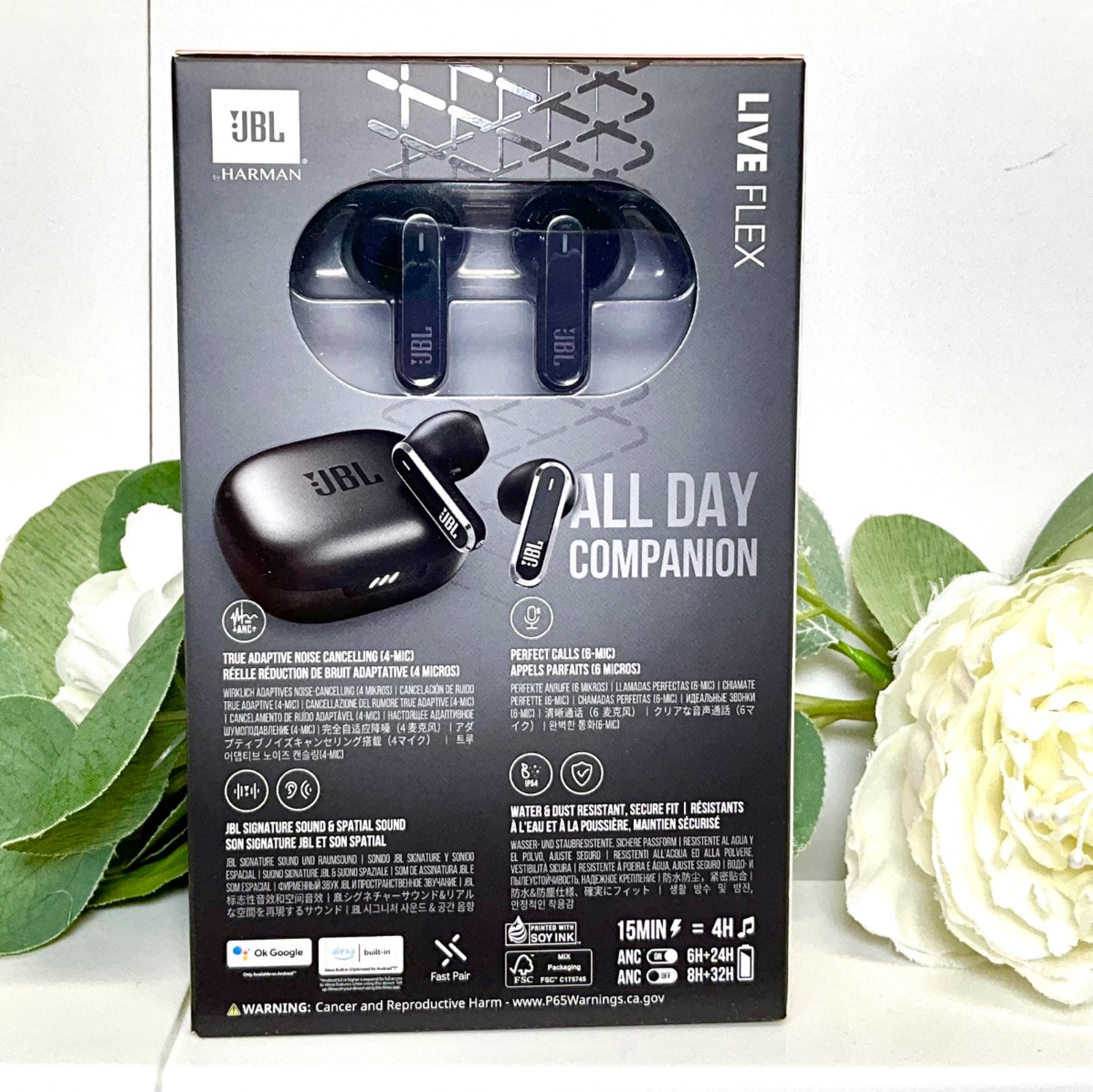 JBL Harman Earbuds Headphones Live Flex Perfect Fit Ear Buds, Black