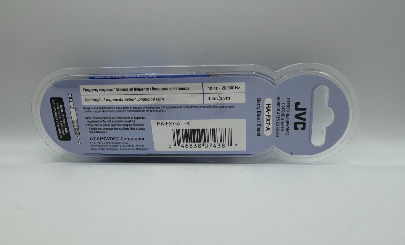JVC Gumy Plus Headphones: Model HA-FX7-A, Berry Blue (Brand New)