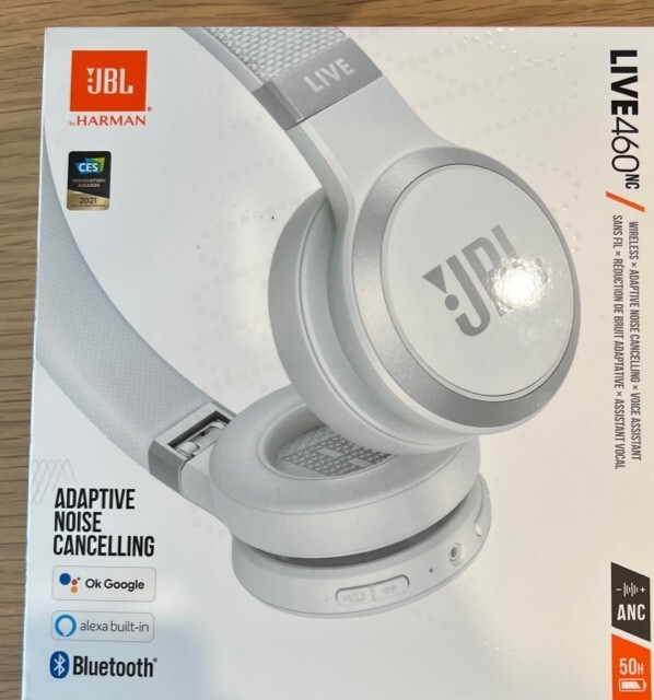 New – JBL LIVE460NC – Adaptive Noise Cancelling Headphones – White