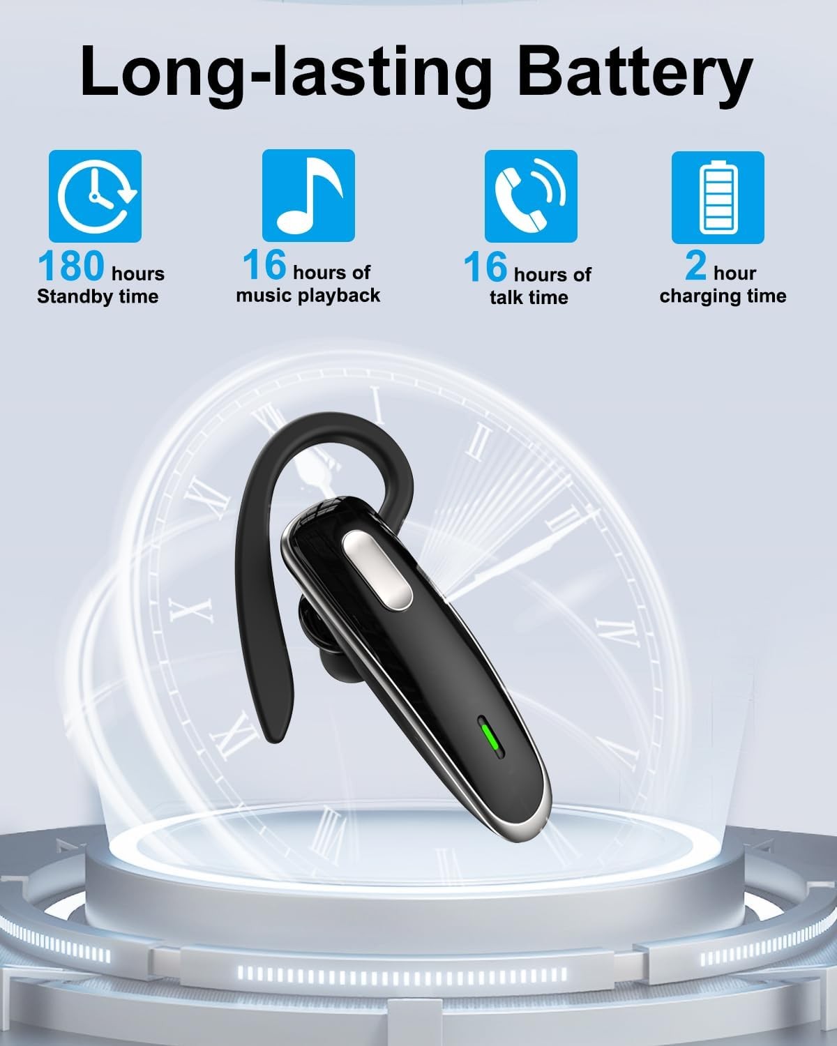 Bluetooth Headset, V5.1 Ultralight Wireless Handsfree Earpiece Cell Phone with