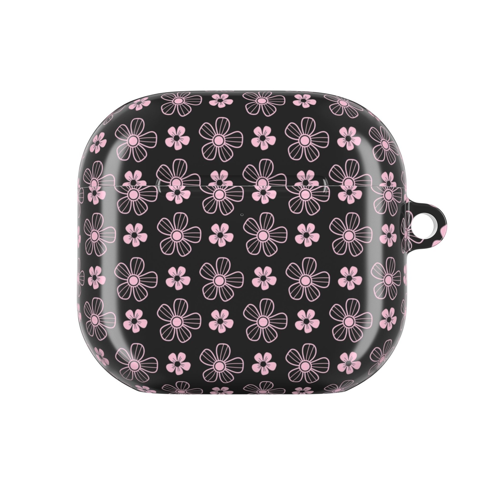 AirPods Pro Case Black Pink Floral Design | Hard Shell Cover w/ Keychain