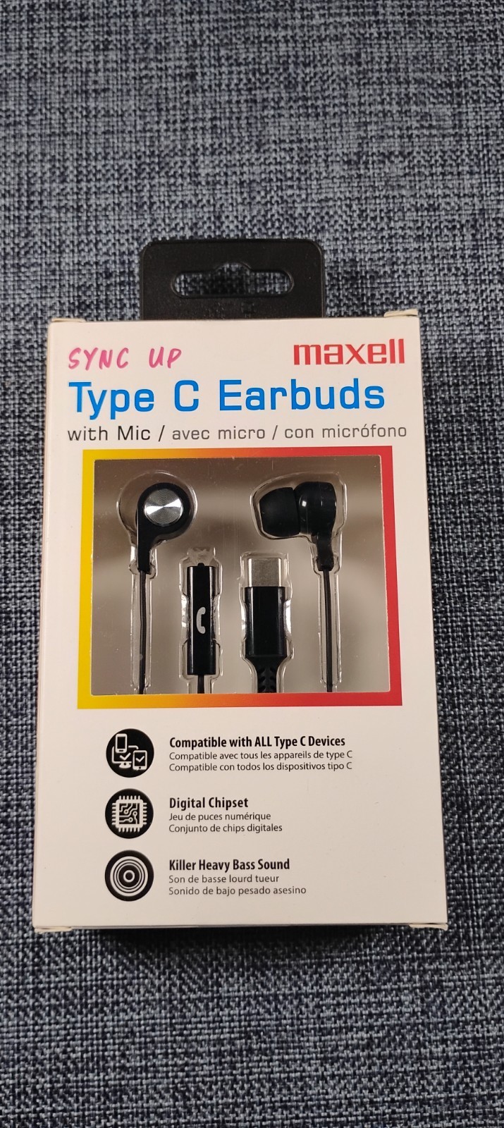 Maxell – Sync Up Type – C Earbuds With Mic. + Jelleez (Black) Lot