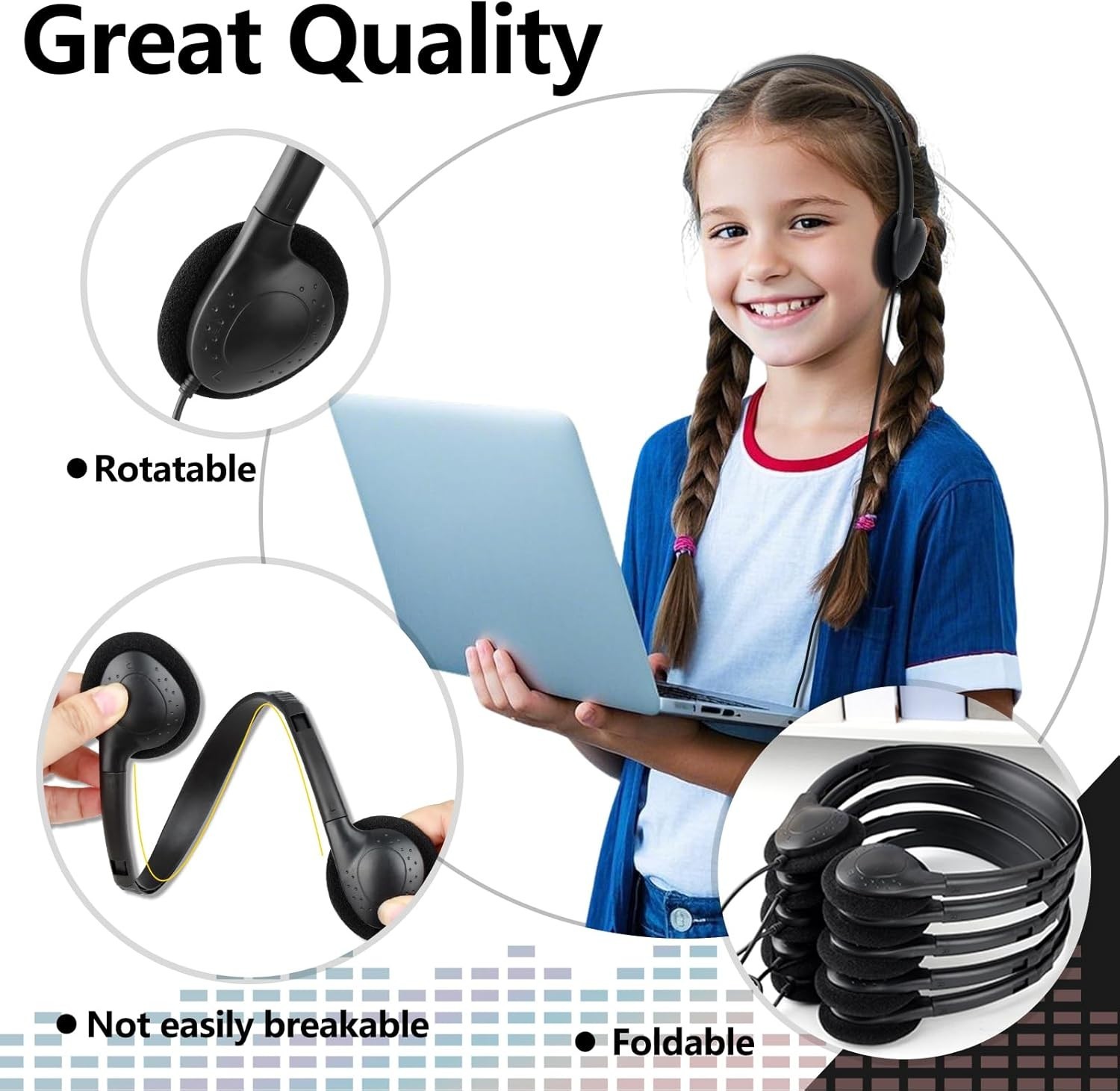USB C Headphones Bulk 10 Pack for Kids Classroom School,On-Ear Wired USB T61-10