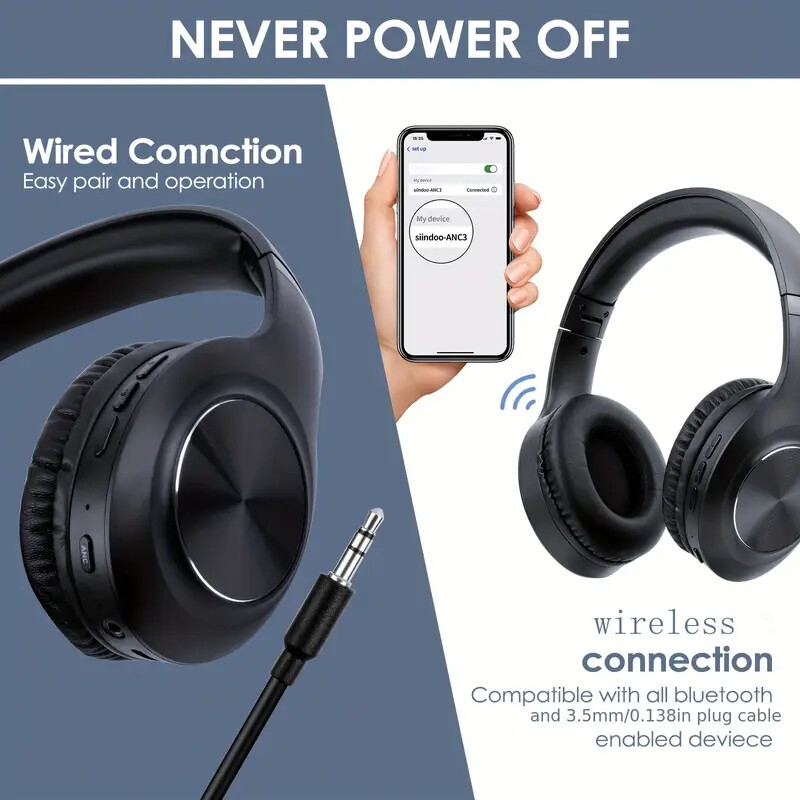 Wireless Headphone Active Noise Canceling Over-Ear Headset With Mic 65H Playtime