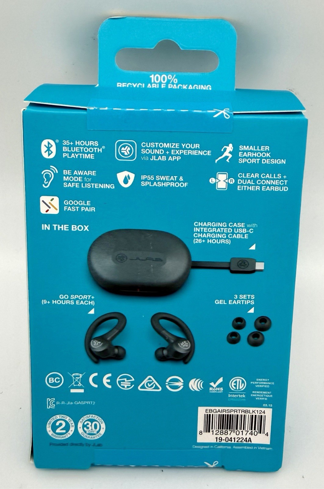 JLab GO Sport+ True Wireless Earbuds, Gym & Work Out Running Headphones
