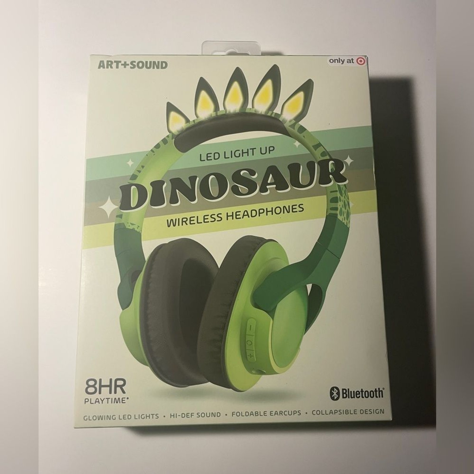 Green Dinosaur Wireless Headphones Bluetooth LED Light Up 3.5 MM Jack USB C NWT
