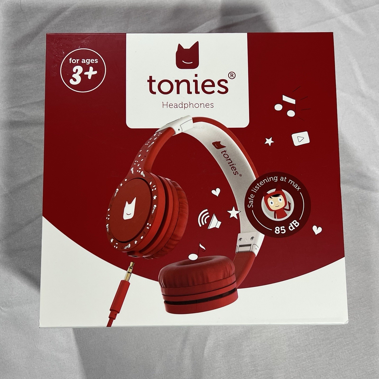 TONIES Red Headphones For Kids 3+ FOLD-N-GO ADJUSTABLE, 85 dB, New In Box