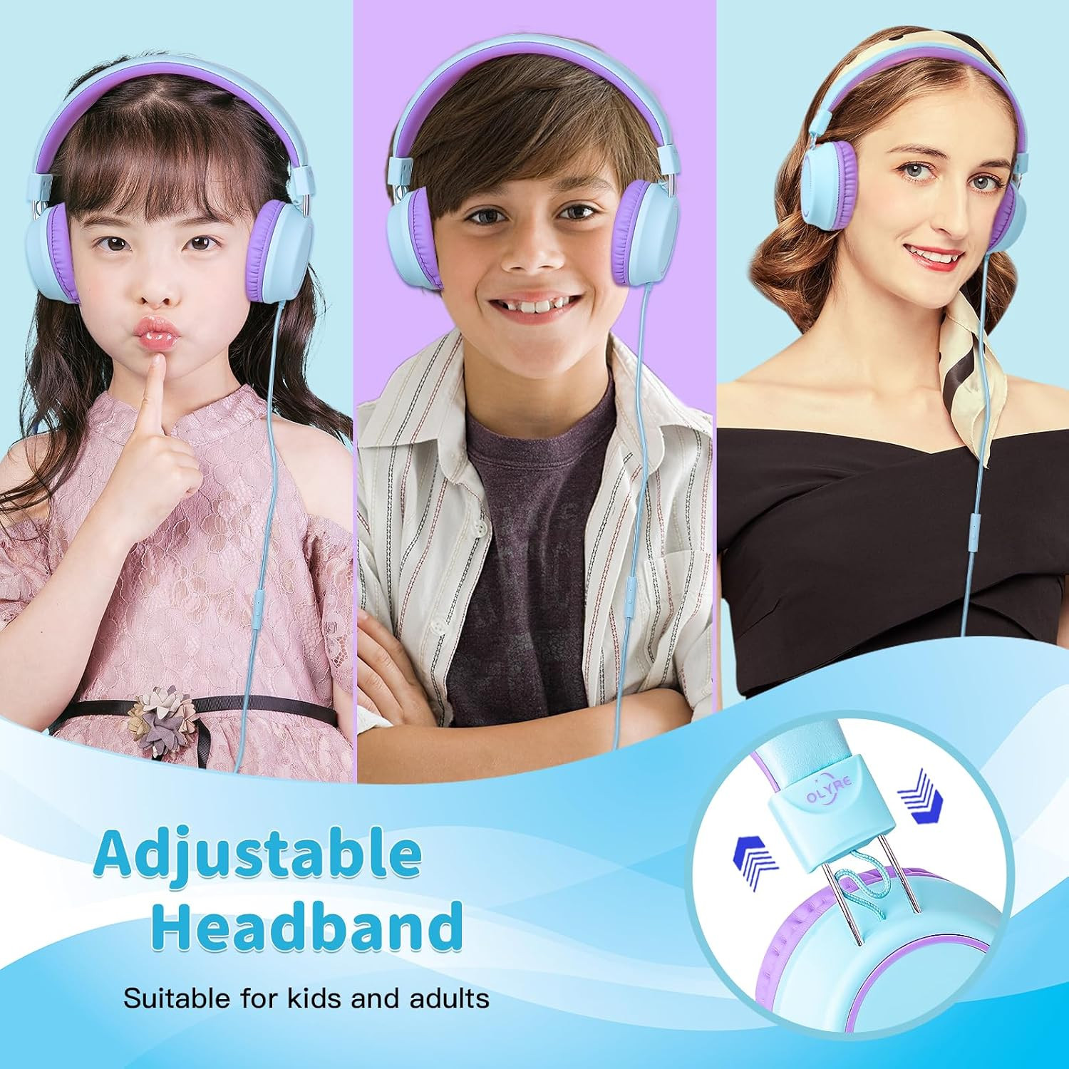 Olyre Kids Headphones, Toddler Headphones with Cord for School Plane Travel, Lig