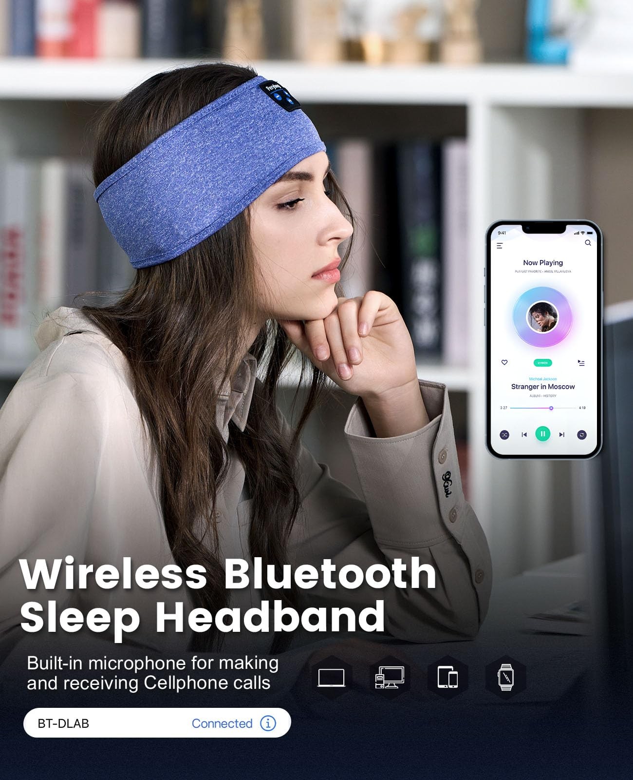 Perytong Sleep Headphones Bluetooth Sleeping 1 Count (Pack of 1), Blue